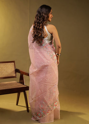 Pink Organza Saree With Blouse Piece