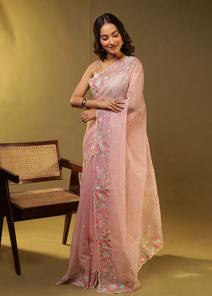 Pink Organza Saree With Blouse Piece