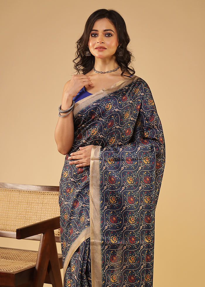 Blue Tussar Silk Saree With Blouse Piece
