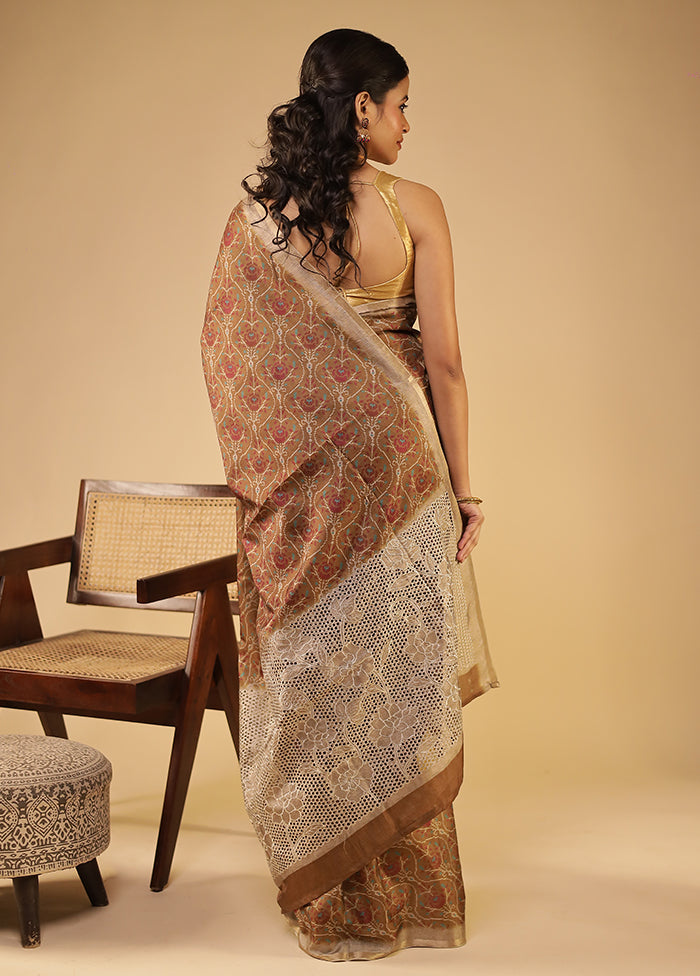 Brown Tussar Silk Saree With Blouse Piece
