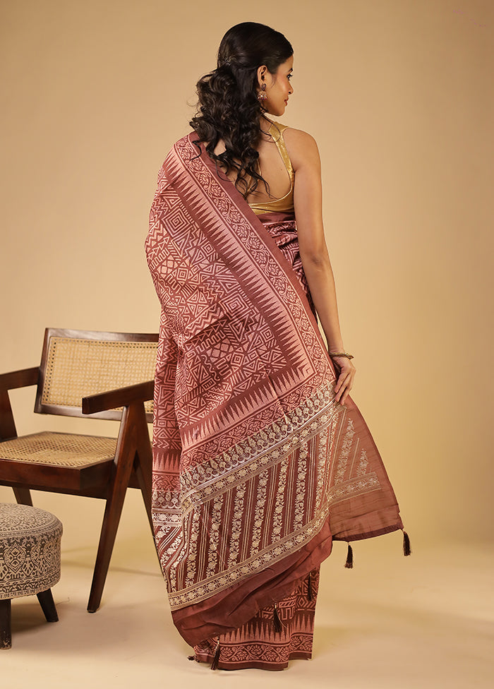 Maroon Tussar Silk Saree With Blouse Piece