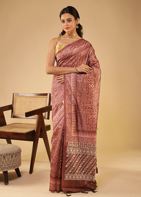 Maroon Tussar Silk Saree With Blouse Piece