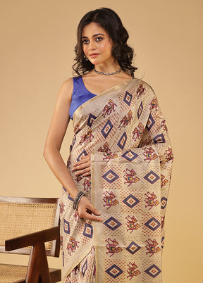 Cream Tussar Silk Saree With Blouse Piece