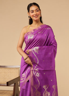Purple Tussar Silk Saree With Blouse Piece