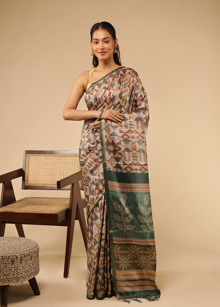 Multicolor Tussar Silk Saree With Blouse Piece