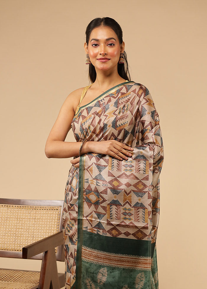 Multicolor Tussar Silk Saree With Blouse Piece