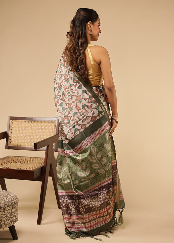 Cream Tussar Silk Saree With Blouse Piece