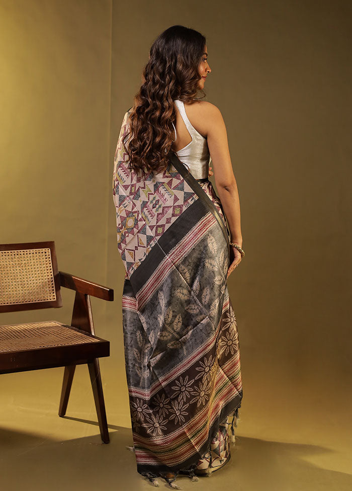 Cream Tussar Silk Saree With Blouse Piece