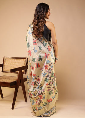 Cream Tussar Silk Saree With Blouse Piece