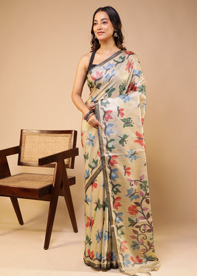 Cream Tussar Silk Saree With Blouse Piece