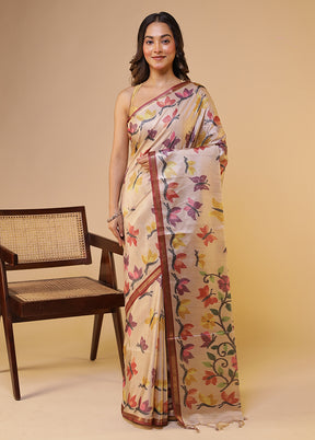 Pink Tussar Silk Saree With Blouse Piece