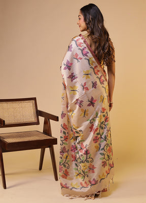 Pink Tussar Silk Saree With Blouse Piece