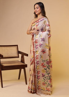 Pink Tussar Silk Saree With Blouse Piece