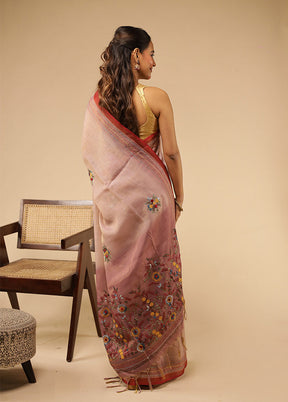 Cream Linen Silk Saree With Blouse Piece