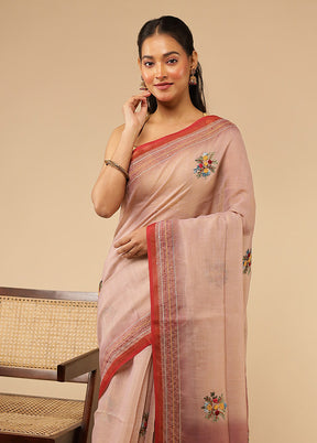 Purple Linen Silk Saree With Blouse Piece