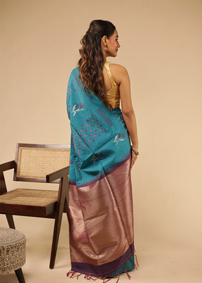 Blue Tussar Silk Saree With Blouse Piece