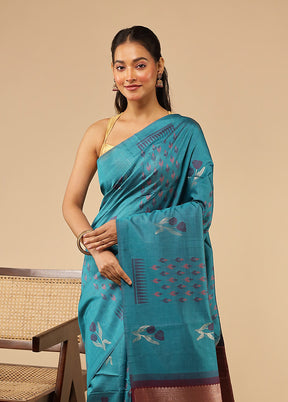 Green Tussar Silk Saree With Blouse Piece