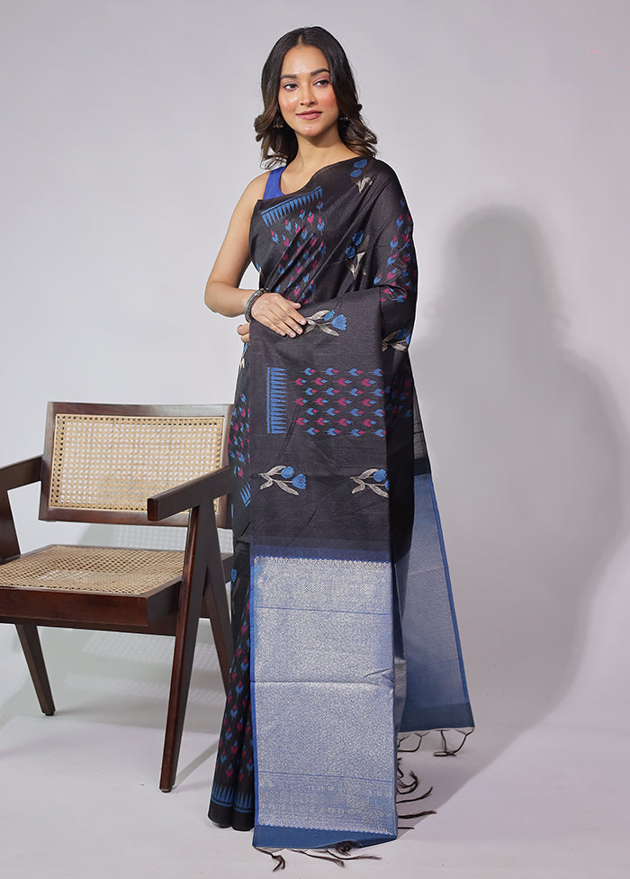 Black Tussar Silk Saree With Blouse Piece