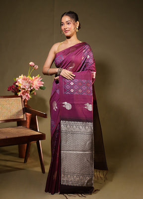 Purple Tussar Silk Saree With Blouse Piece