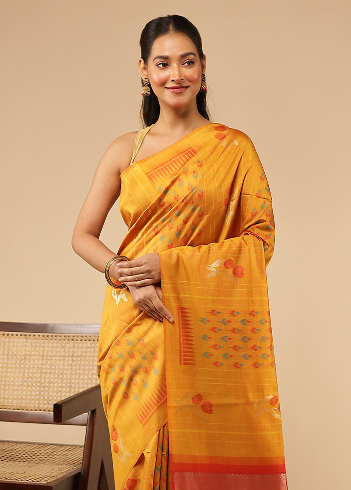 Yellow Tussar Silk Saree With Blouse Piece
