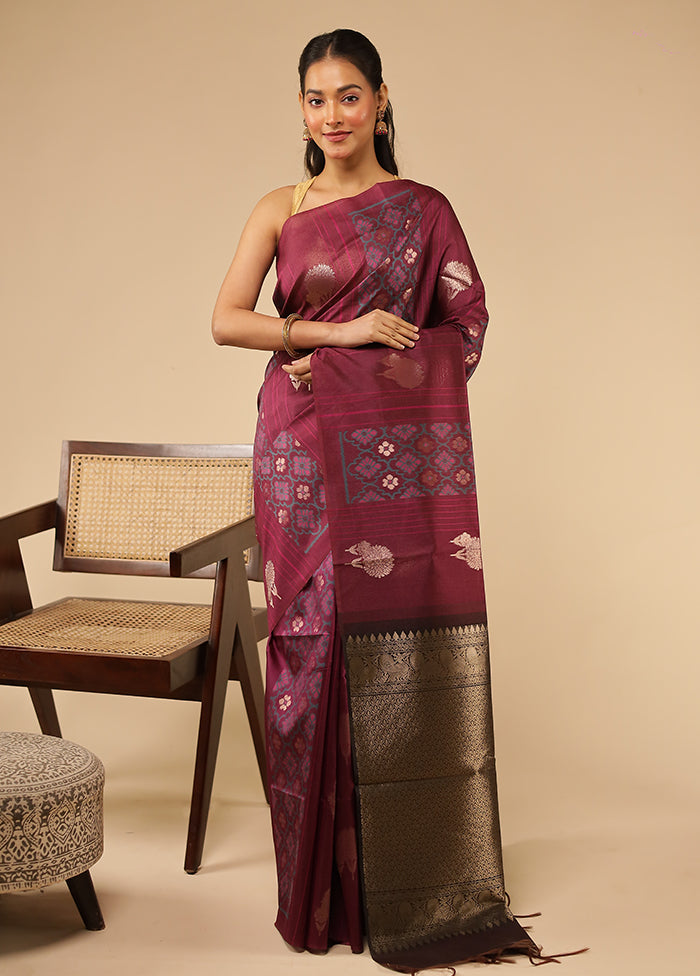 Maroon Tussar Silk Saree With Blouse Piece
