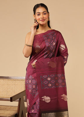Maroon Tussar Silk Saree With Blouse Piece