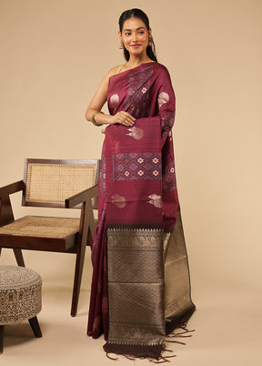 Purple Tussar Silk Saree With Blouse Piece
