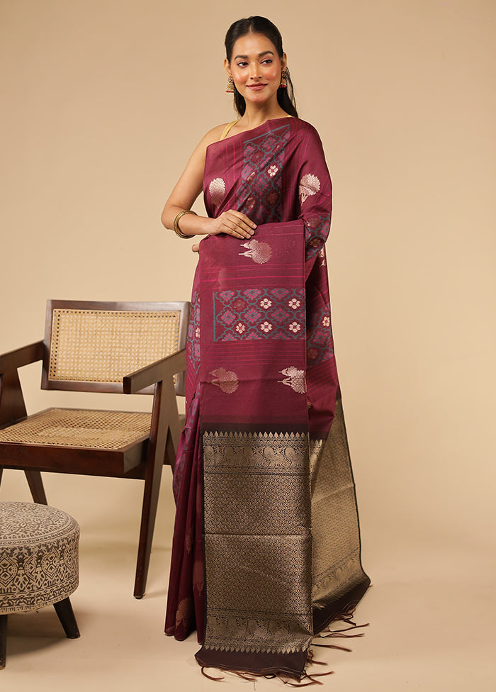 Maroon Tussar Silk Saree With Blouse Piece