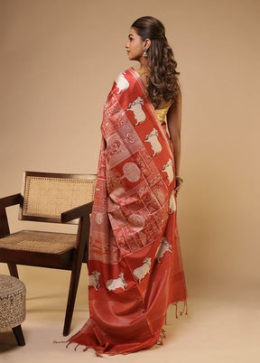 Orange Cotton Saree With Blouse Piece