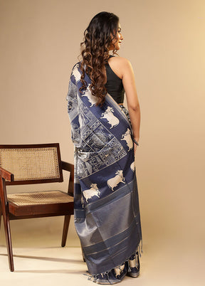 Blue Cotton Saree With Blouse Piece