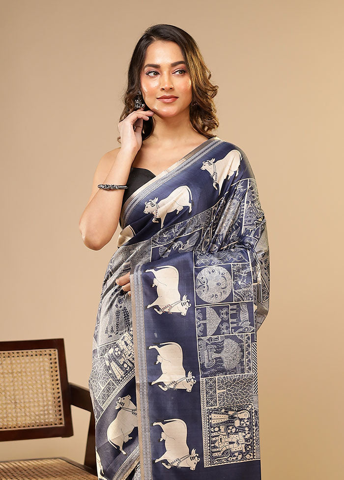 Blue Cotton Saree With Blouse Piece