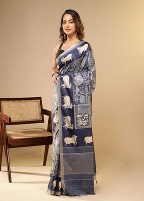 Blue Cotton Saree With Blouse Piece