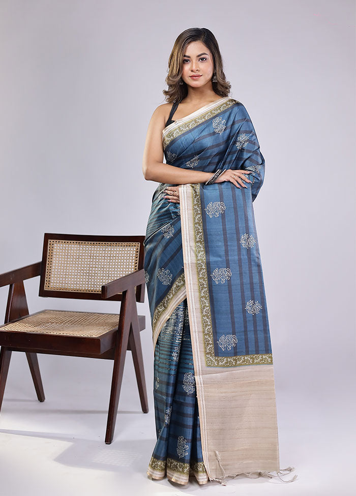 Blue Cotton Saree With Blouse Piece