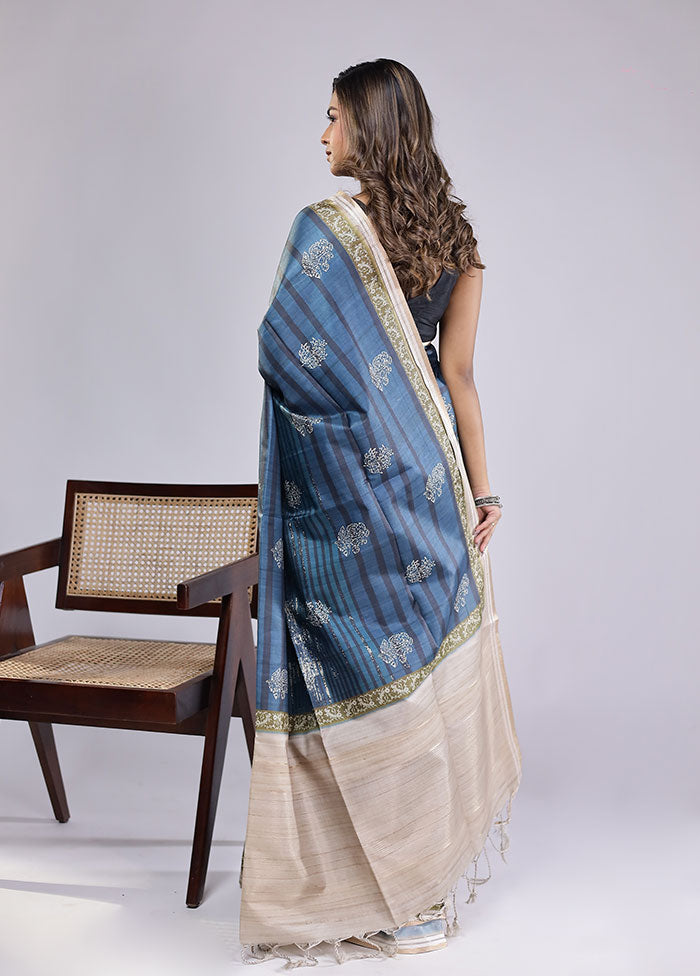 Blue Cotton Saree With Blouse Piece