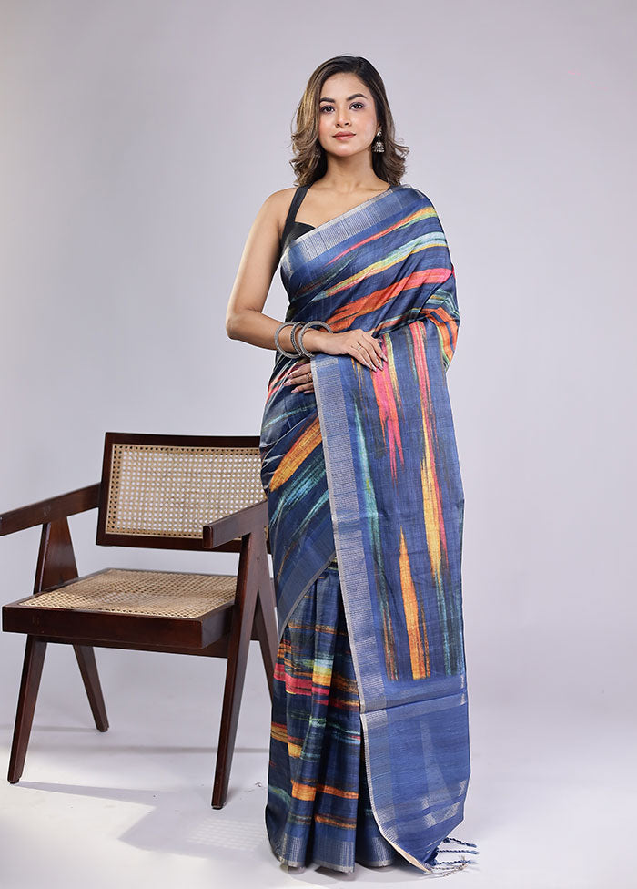 Blue Cotton Saree With Blouse Piece