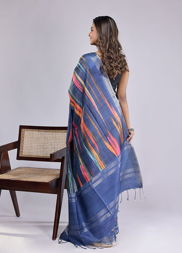 Blue Cotton Saree With Blouse Piece