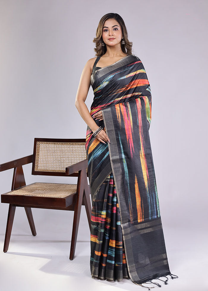 Black Cotton Saree With Blouse Piece