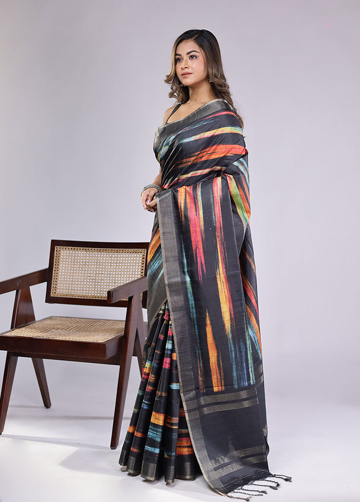 Black Cotton Saree With Blouse Piece