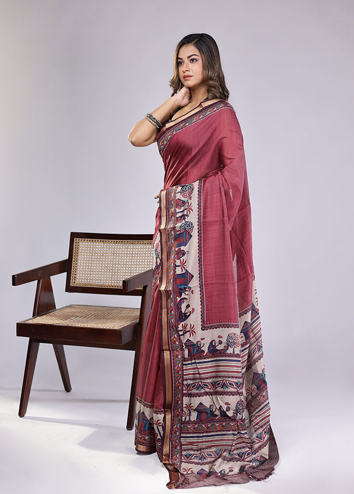 Purple Chanderi Cotton Saree With Blouse Piece