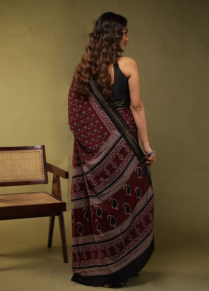 Maroon Chanderi Cotton Saree With Blouse Piece