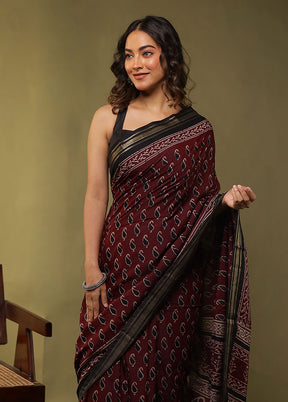 Maroon Chanderi Cotton Saree With Blouse Piece