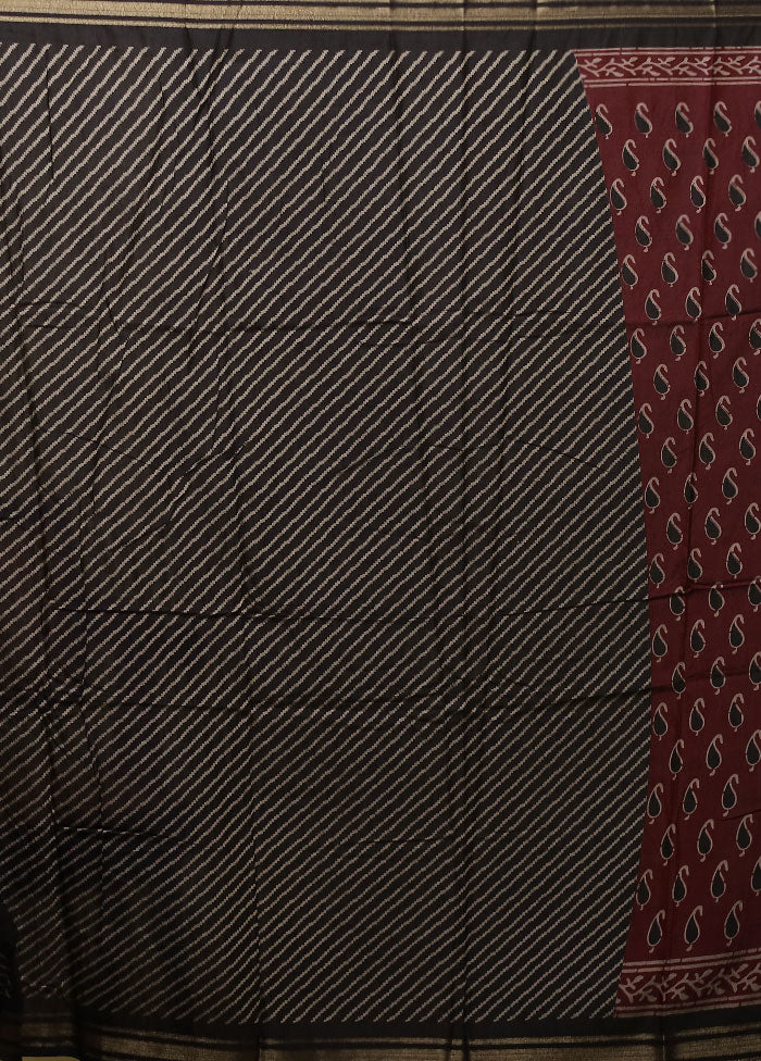 Maroon Chanderi Cotton Saree With Blouse Piece
