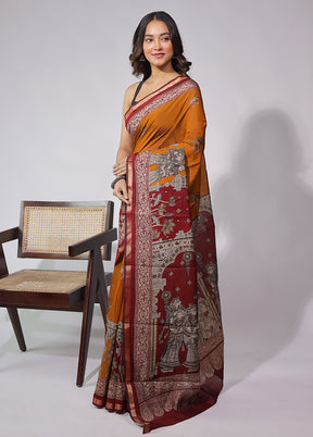 Yellow Chanderi Cotton Saree With Blouse Piece