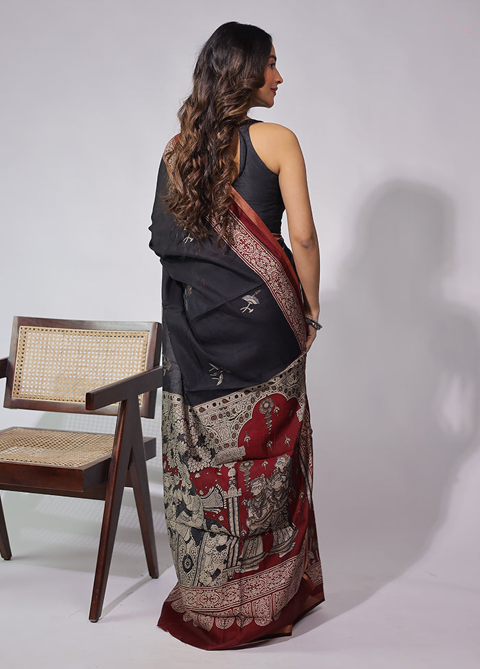 Black Chanderi Cotton Saree With Blouse Piece