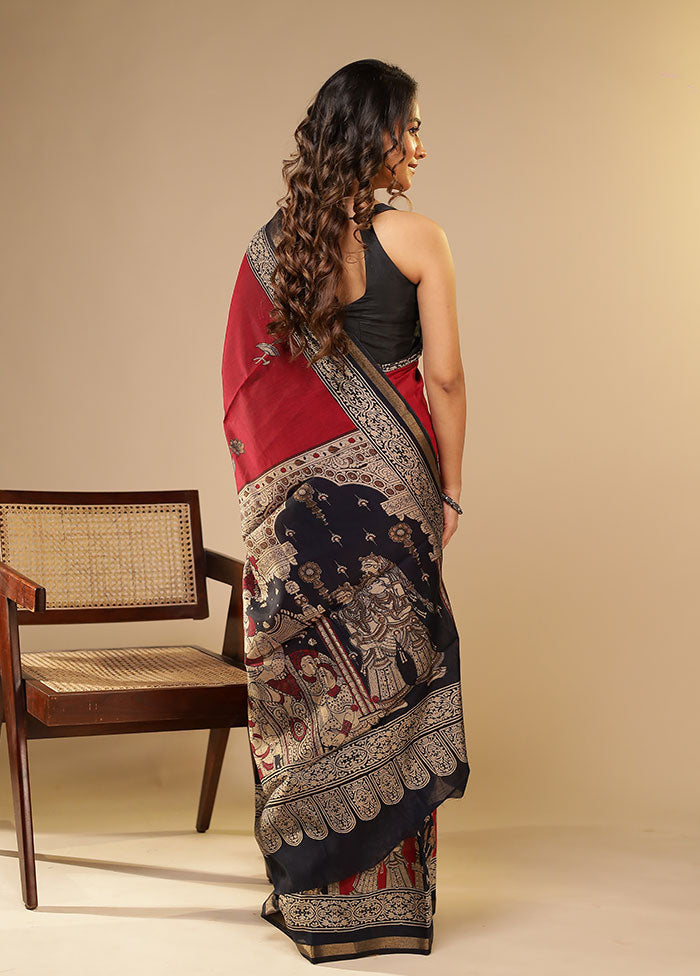 Purple Chanderi Cotton Saree With Blouse Piece
