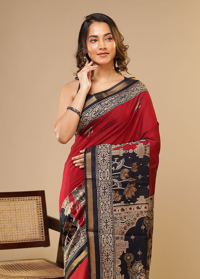 Purple Chanderi Cotton Saree With Blouse Piece