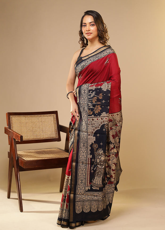 Purple Chanderi Cotton Saree With Blouse Piece