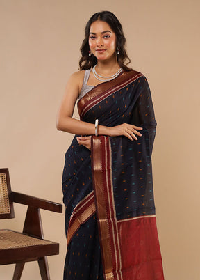 Black Chanderi Cotton Saree With Blouse Piece