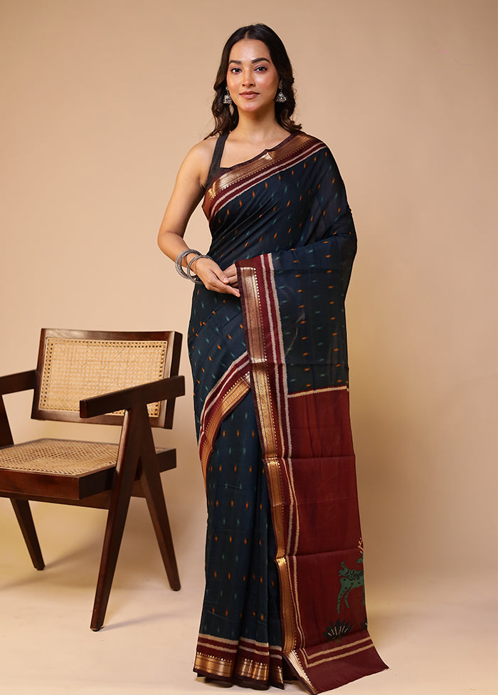 Blue Chanderi Cotton Saree With Blouse Piece