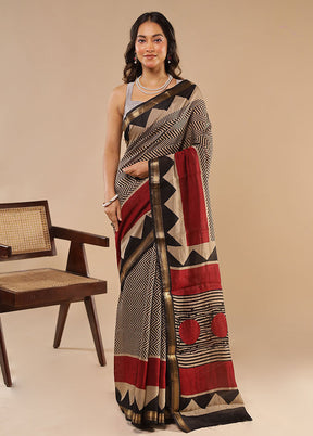 Grey Chanderi Cotton Saree With Blouse Piece